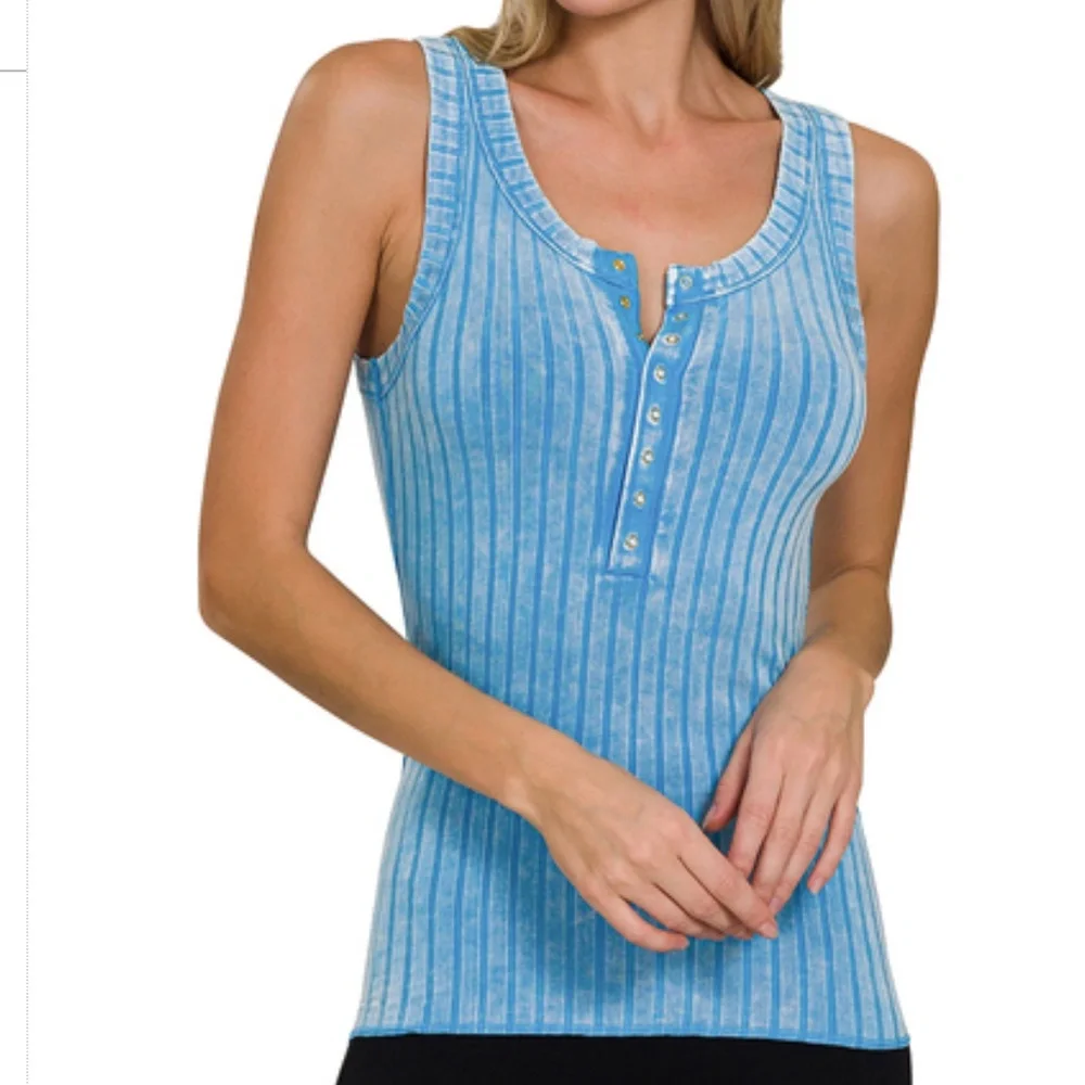 Zenana “ Angie 3 “ Zenana Ribbed Tank with Button Detail 31